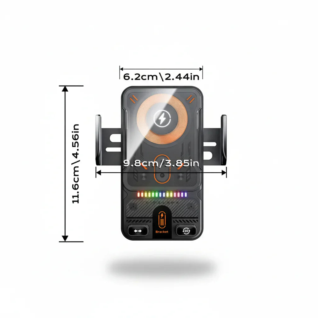 Supporto per telefono con clip per bocchetta d'aria e base di ricarica wireless