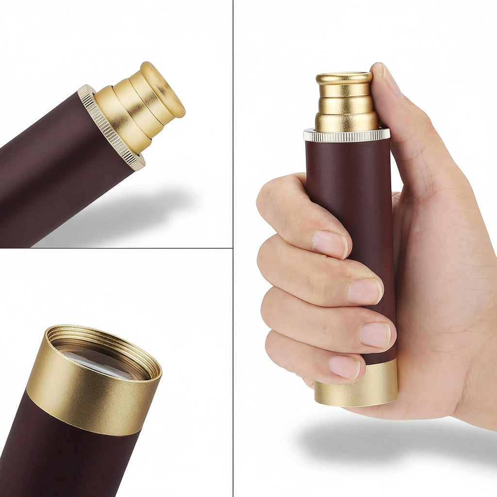 Brass Leather Monocular Telescope With 25x Zoom For Long Distance Viewing