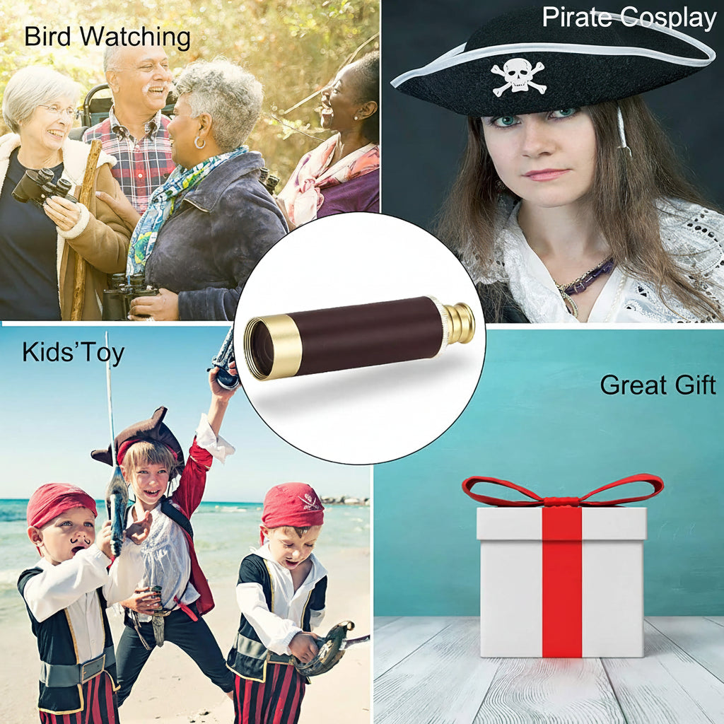 Brass Leather Monocular Telescope With 25x Zoom For Long Distance Viewing
