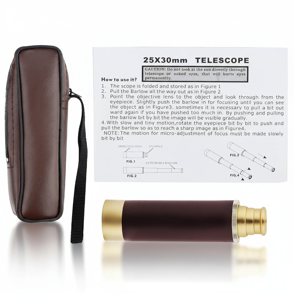 Brass Leather Monocular Telescope With 25x Zoom For Long Distance Viewing