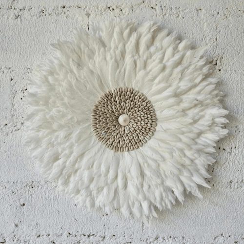 AuroraFeather Elegant White Feather Juju Hat For Wall Decor In Modern Interiors
