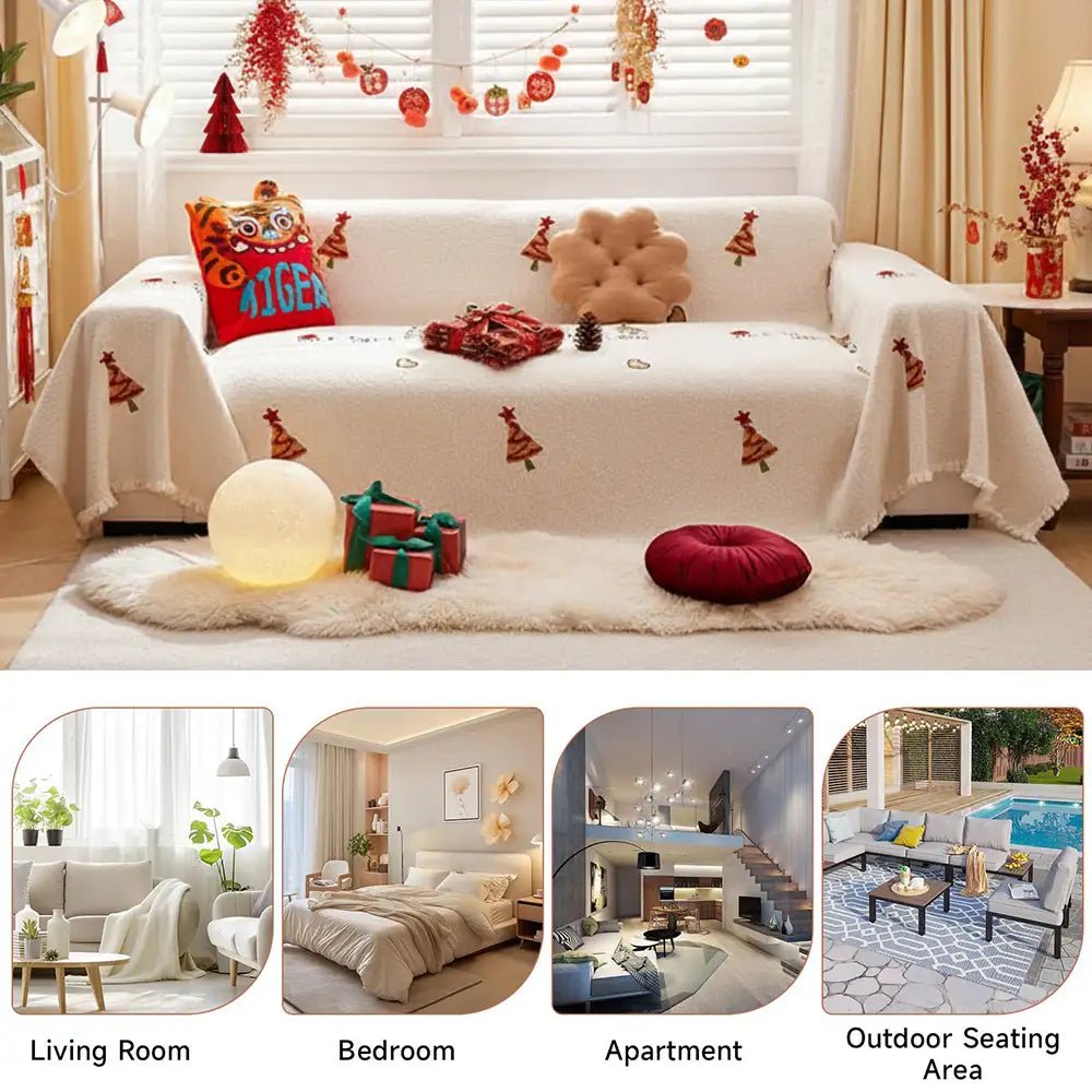 Snowhaven julemyk sofa-teppe med festlig tre-design og myk komfort