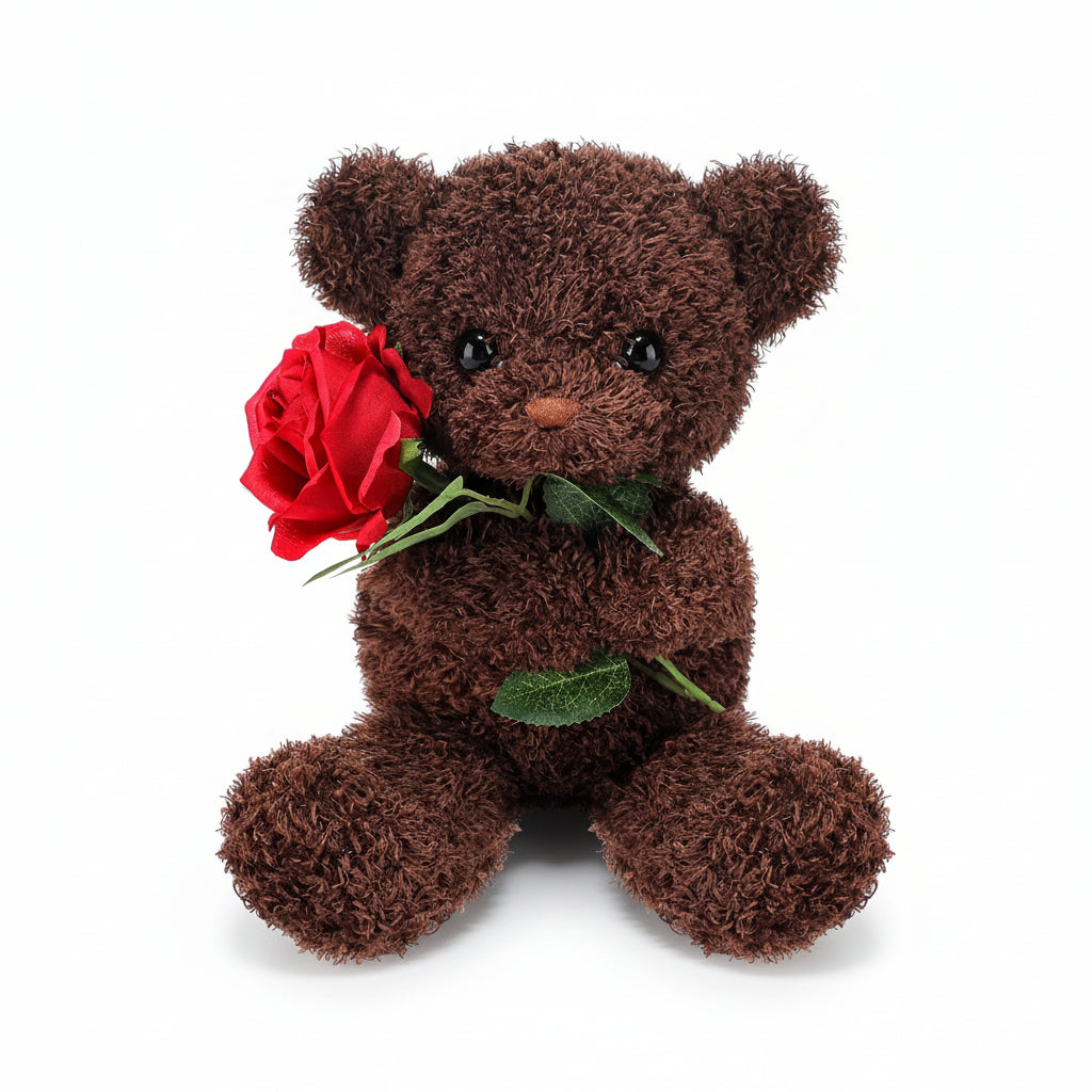 Valentine Rose Holding Plush Bear Gift For Your Loved One