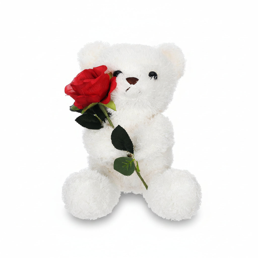 Valentine Rose Holding Plush Bear Gift For Your Loved One