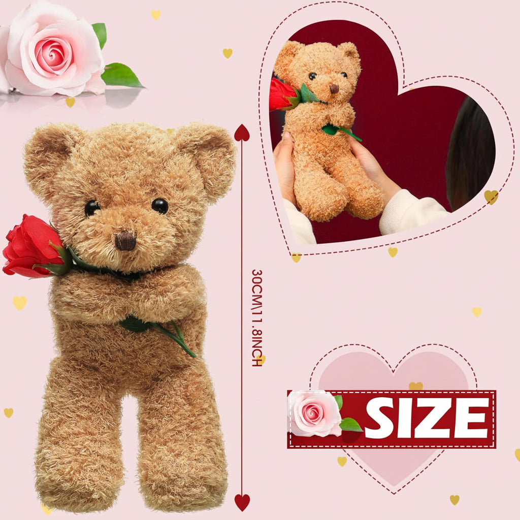 Valentine Rose Holding Plush Bear Gift For Your Loved One