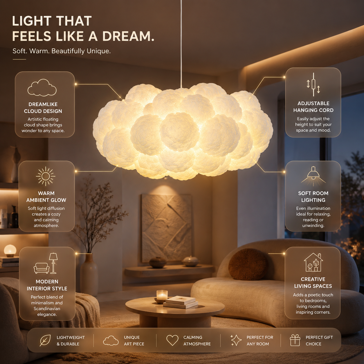 Bílý závěsný lustr White Cloud pro strop v moderním stylu lustrů