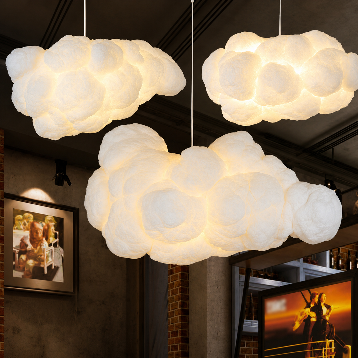 Bílý závěsný lustr White Cloud pro strop v moderním stylu lustrů