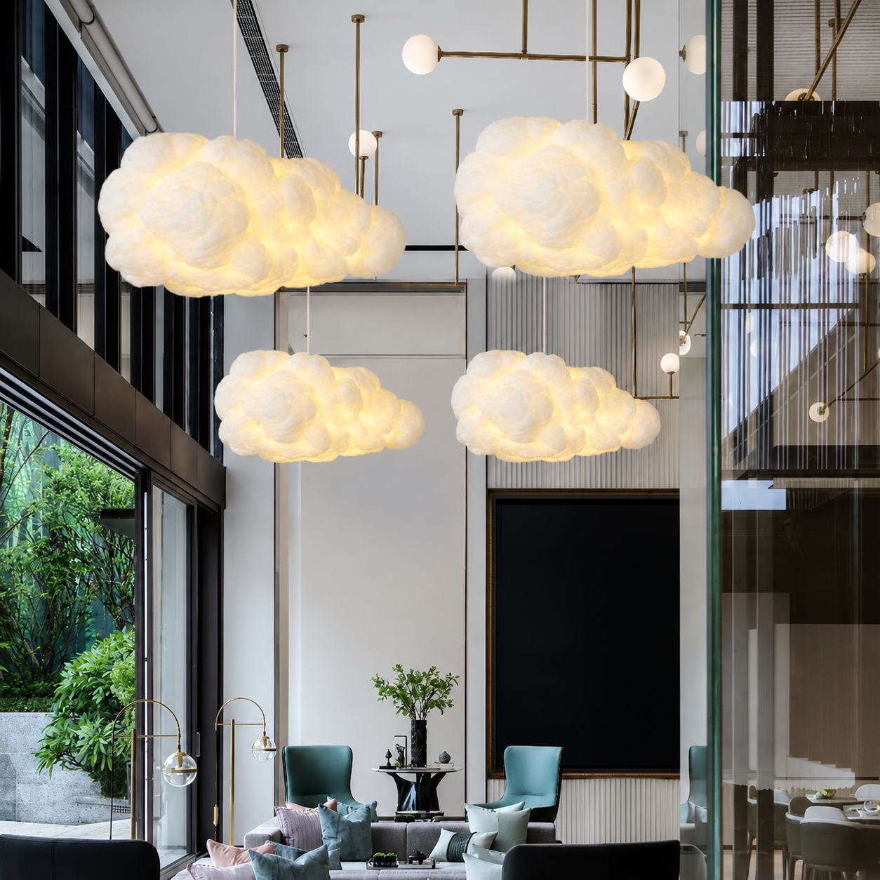 Bílý závěsný lustr White Cloud pro strop v moderním stylu lustrů