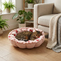 Verstellbares Katzenbett in Blütenblattform mit samtigem Wolken-Kirschmuster S/M | Rosalyssa