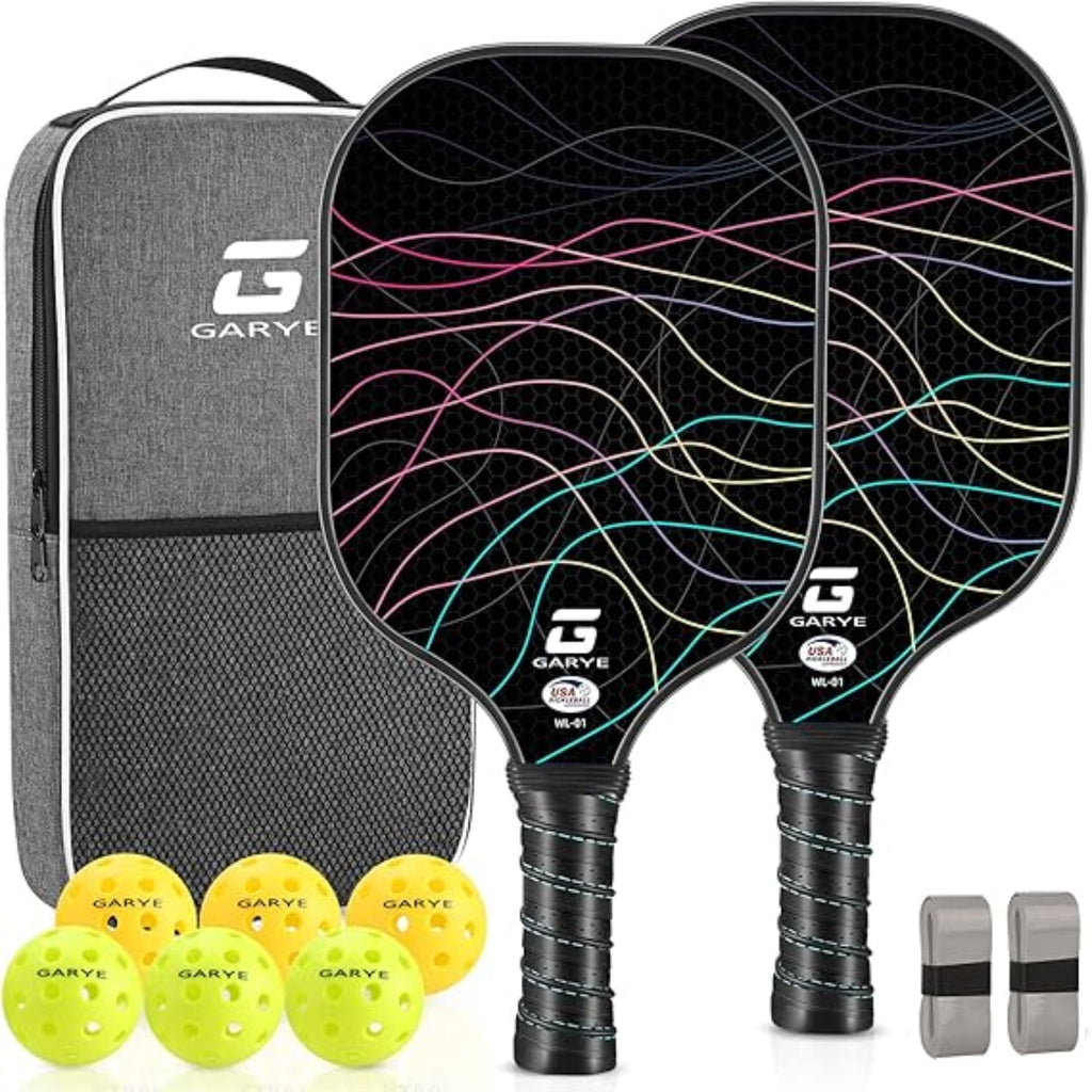 Lett Pickleball-rakettsett med grafittoverflate og polstret grep baller