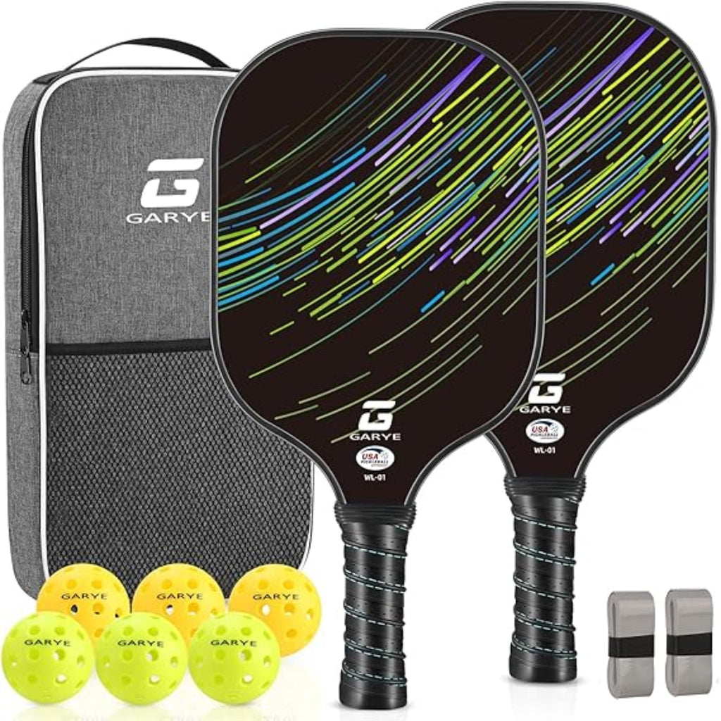 Lett Pickleball-rakettsett med grafittoverflate og polstret grep baller