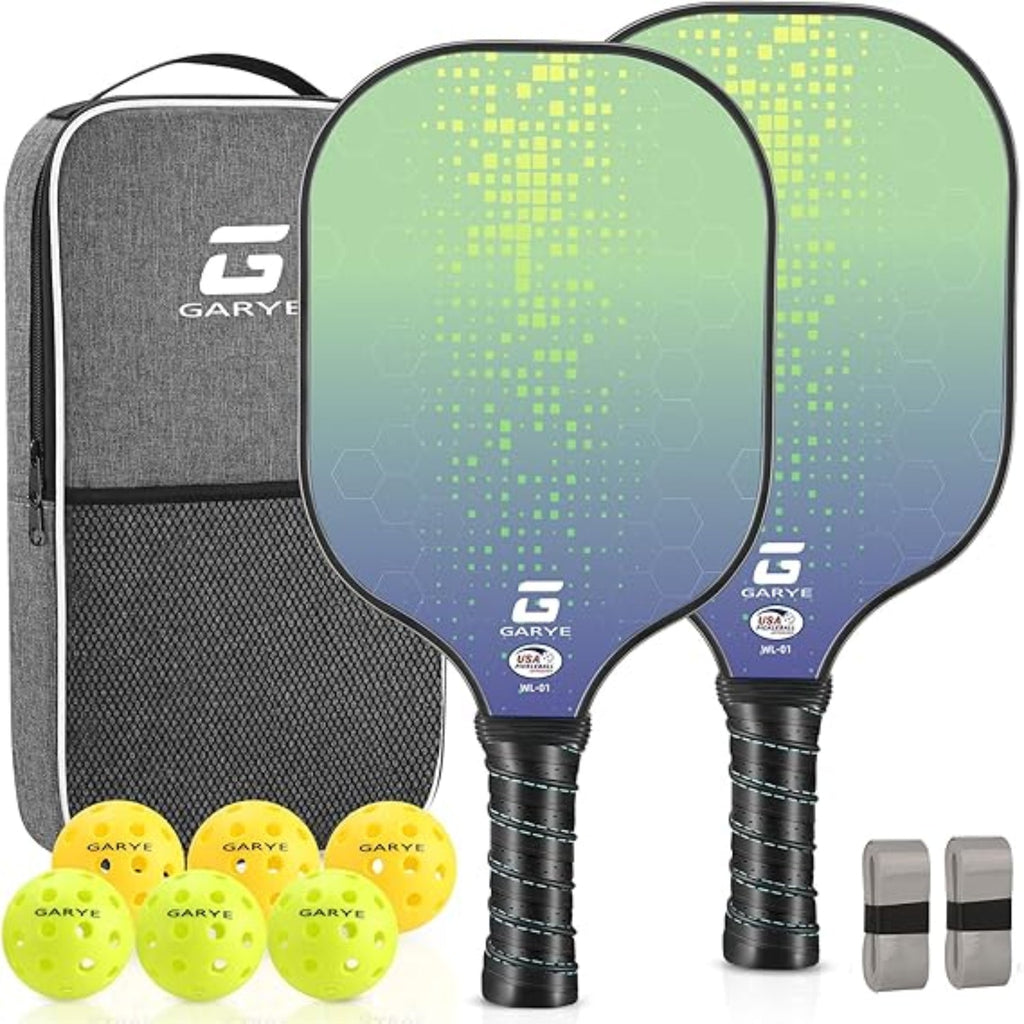 Lett Pickleball-rakettsett med grafittoverflate og polstret grep baller