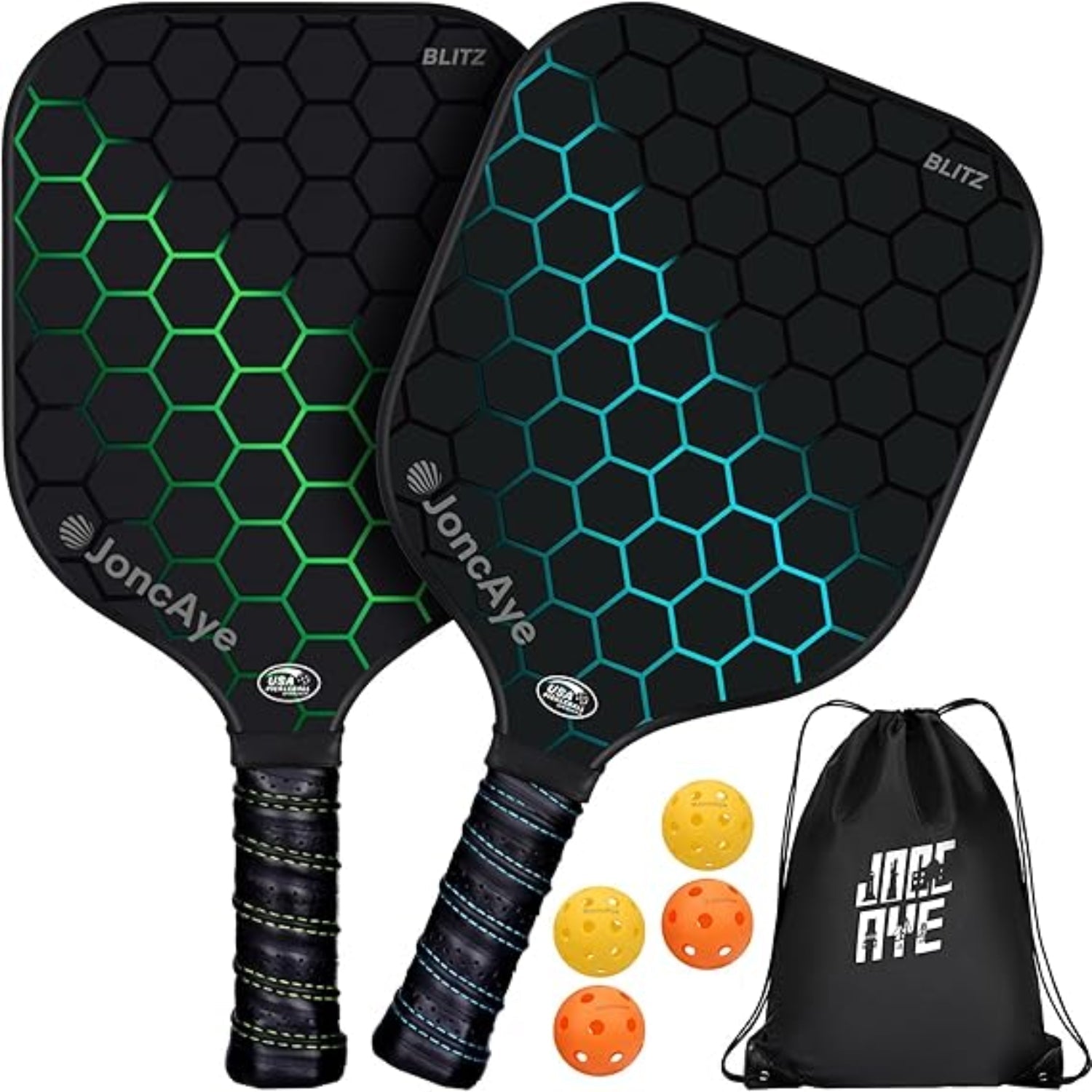 Glassfiber Pickleball-set med lette padler, baller og bæreveske