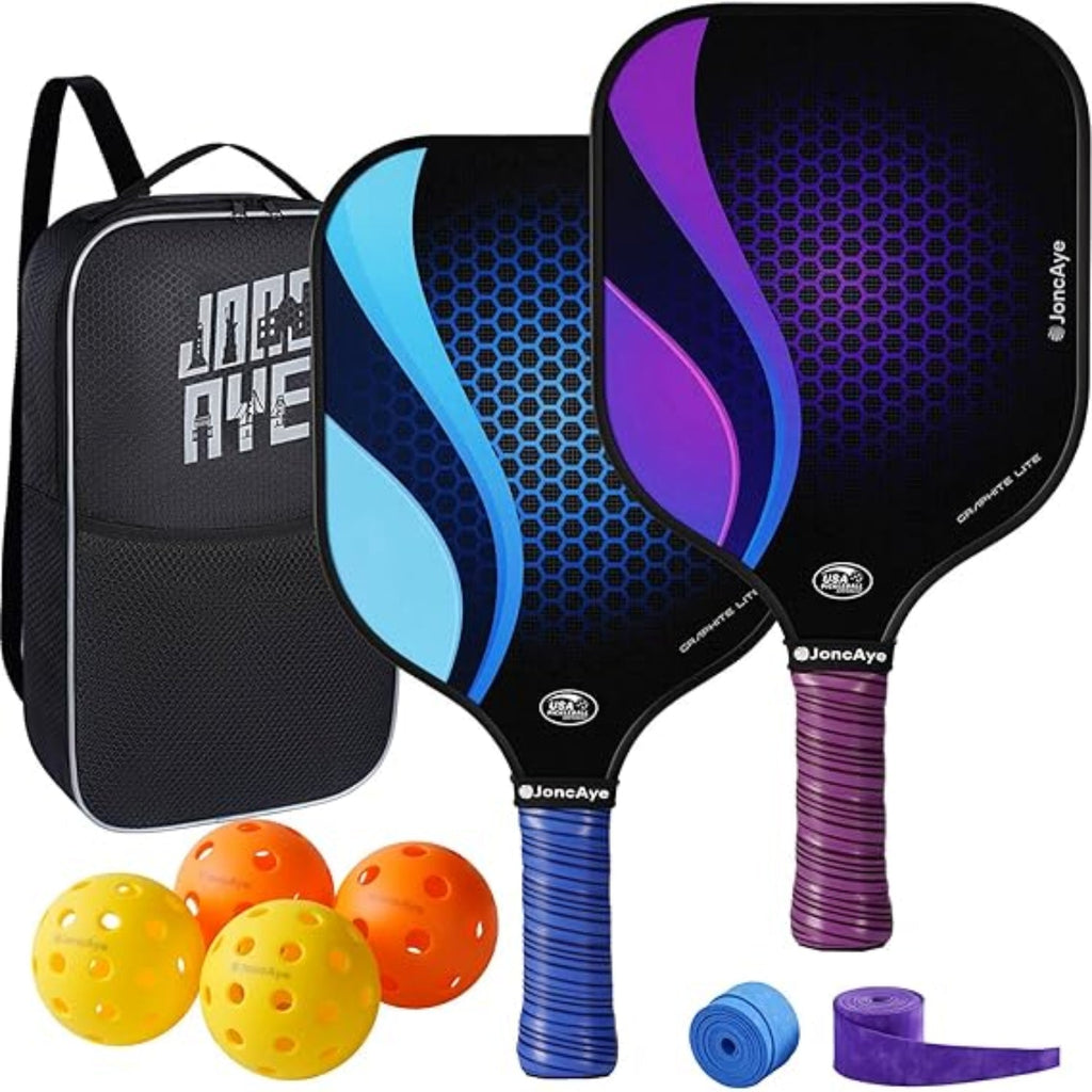 Glassfiber Pickleball-set med lette padler, baller og bæreveske