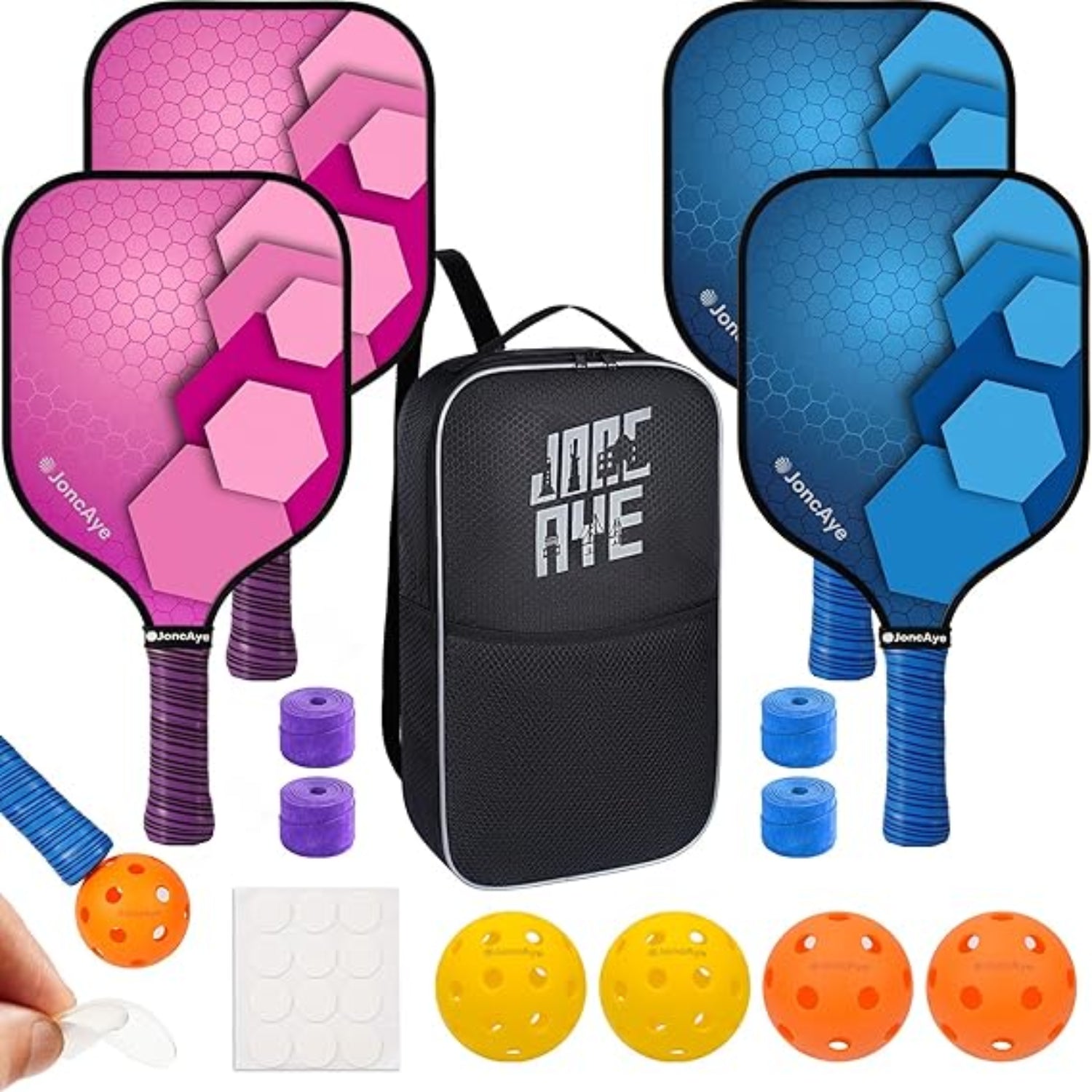 Glassfiber Pickleball-set med lette padler, baller og bæreveske