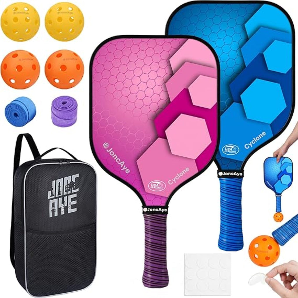 Glassfiber Pickleball-set med lette padler, baller og bæreveske