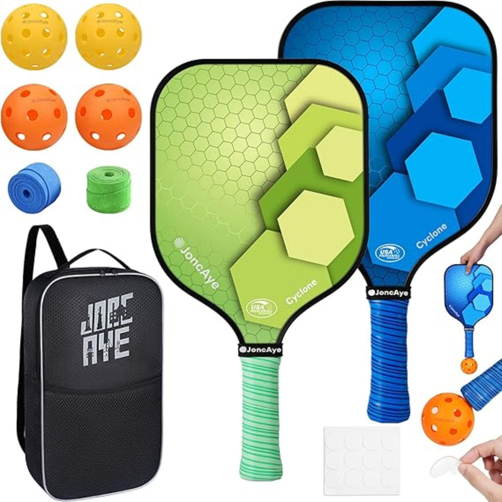 Glassfiber Pickleball-set med lette padler, baller og bæreveske
