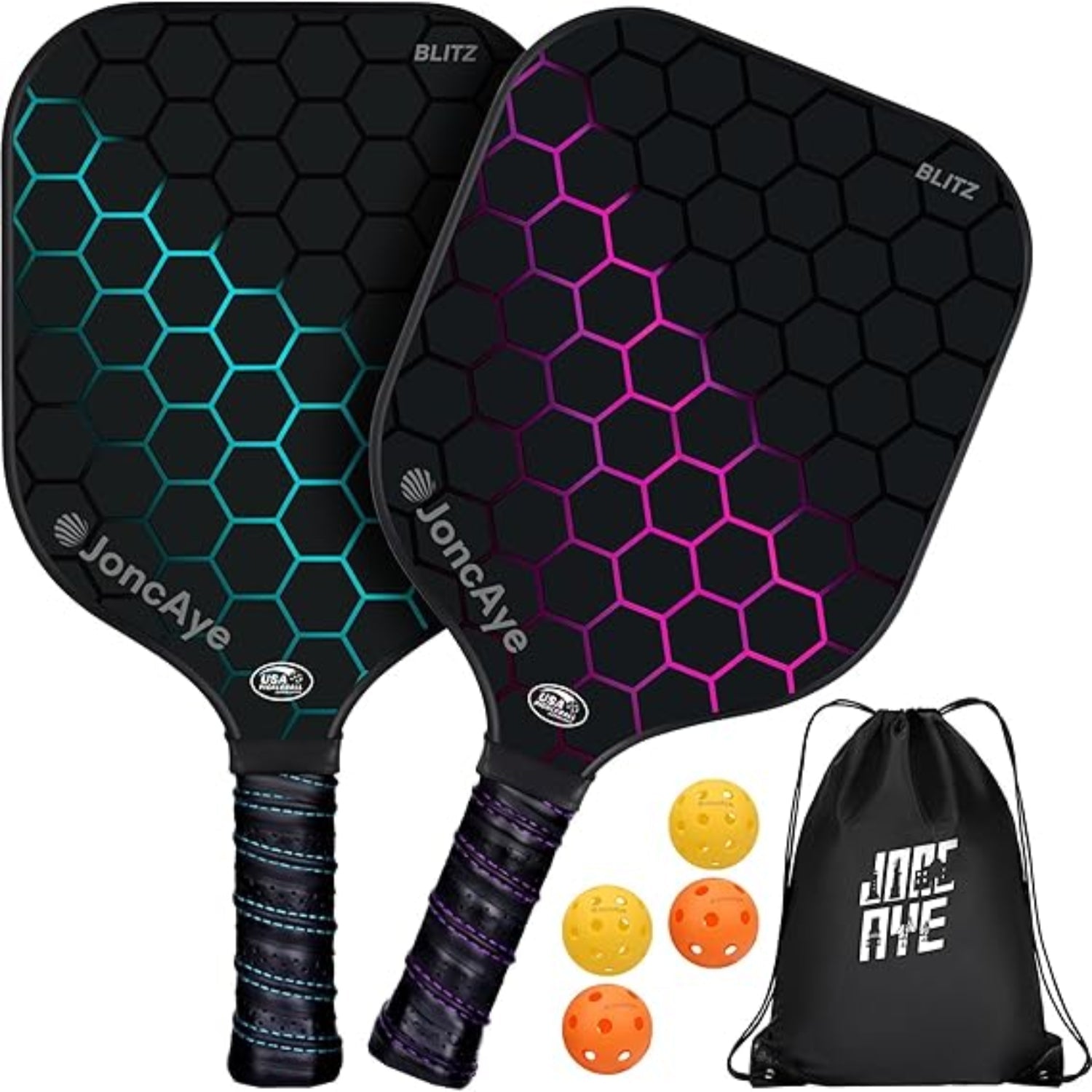 Glassfiber Pickleball-set med lette padler, baller og bæreveske