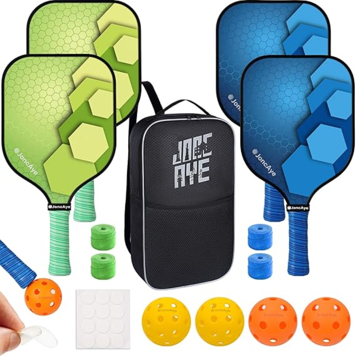 Glassfiber Pickleball-set med lette padler, baller og bæreveske