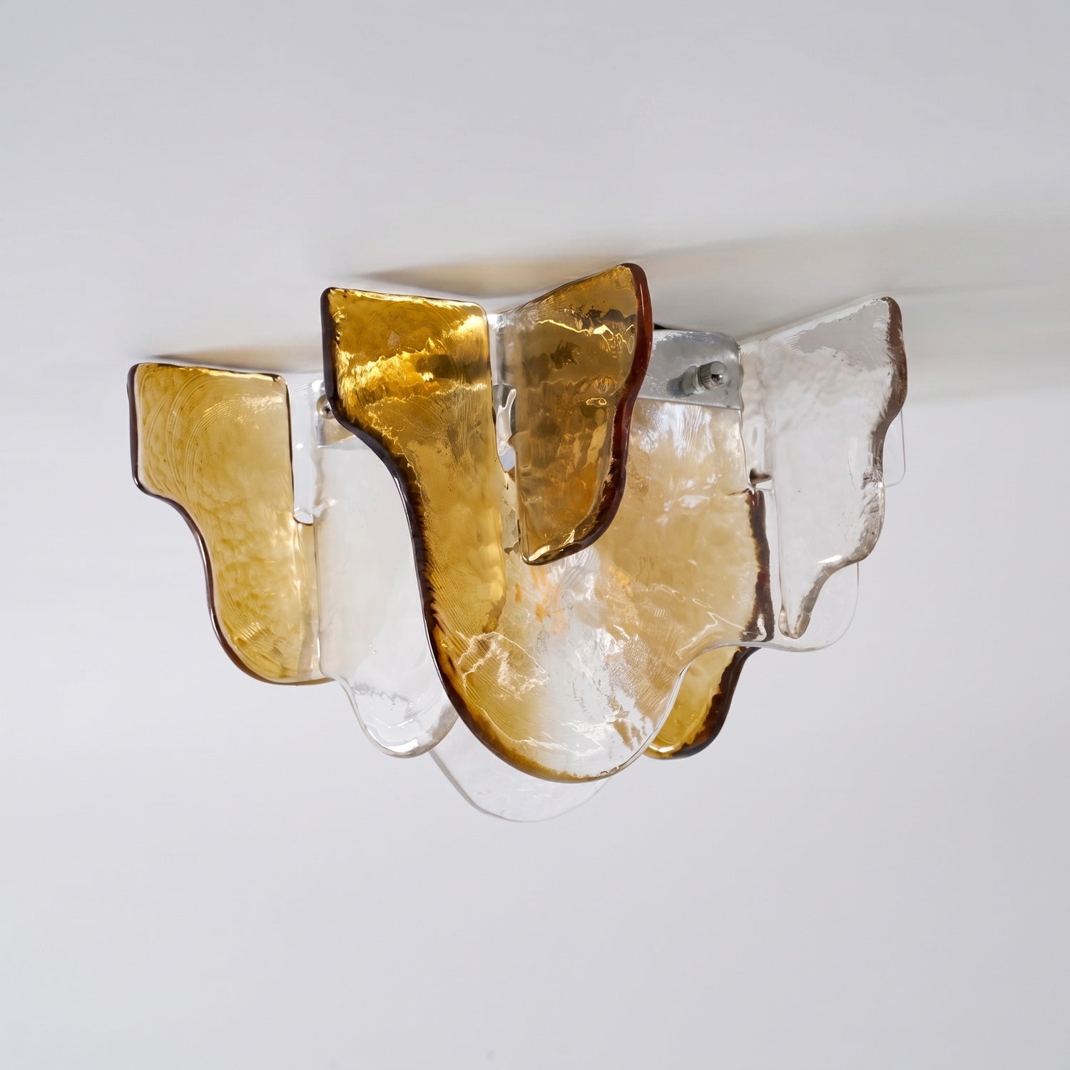 Lampada da soffitto in vetro soffiato a mano stile Murano con fumo grigio ambra trasparente