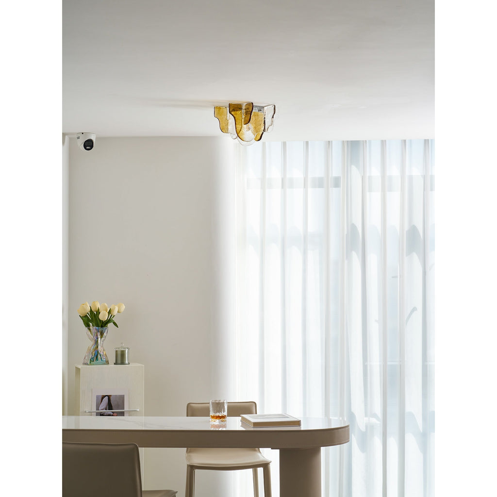 Lampada da soffitto in vetro soffiato a mano stile Murano con fumo grigio ambra trasparente