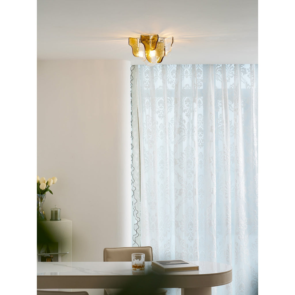 Lampada da soffitto in vetro soffiato a mano stile Murano con fumo grigio ambra trasparente