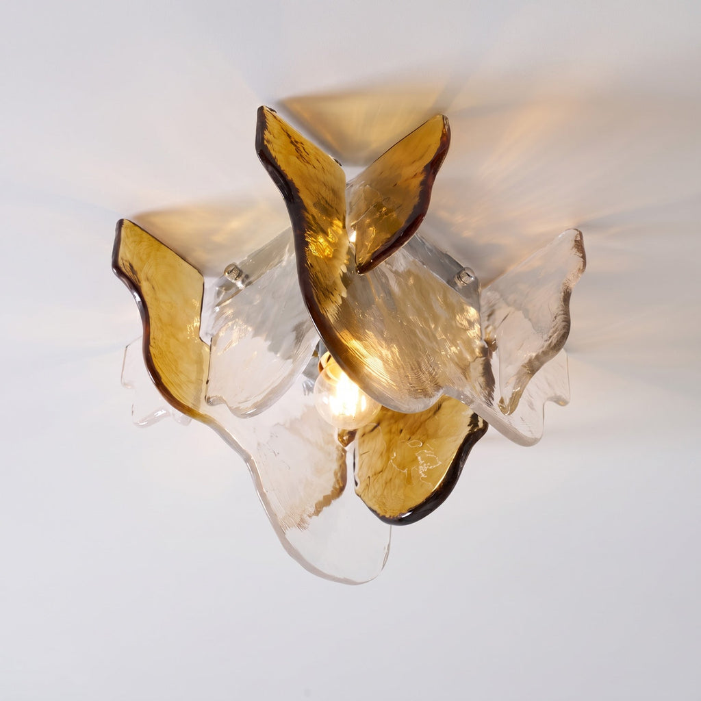 Lampada da soffitto in vetro soffiato a mano stile Murano con fumo grigio ambra trasparente