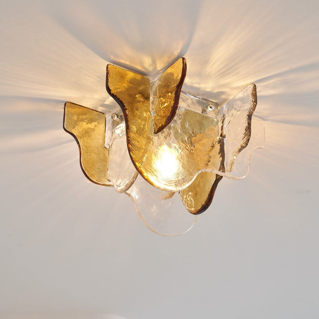 Lampada da soffitto in vetro soffiato a mano stile Murano con fumo grigio ambra trasparente