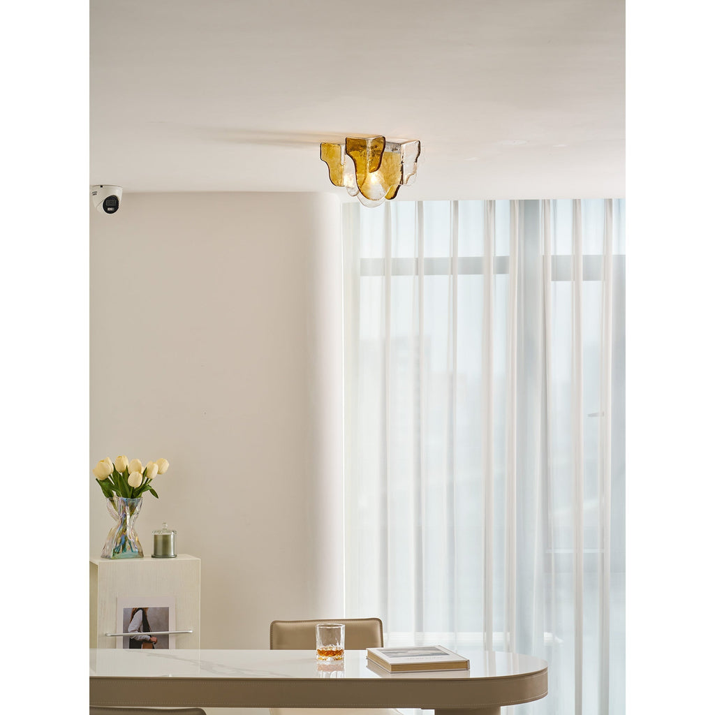 Lampada da soffitto in vetro soffiato a mano stile Murano con fumo grigio ambra trasparente