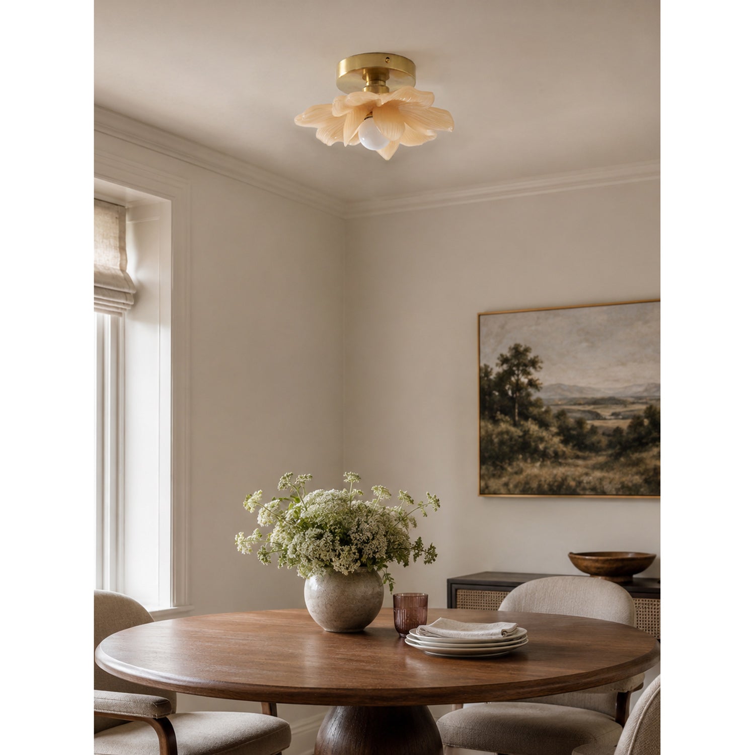 Plafonnier en résine Blossom et laiton pour chambre et couloir