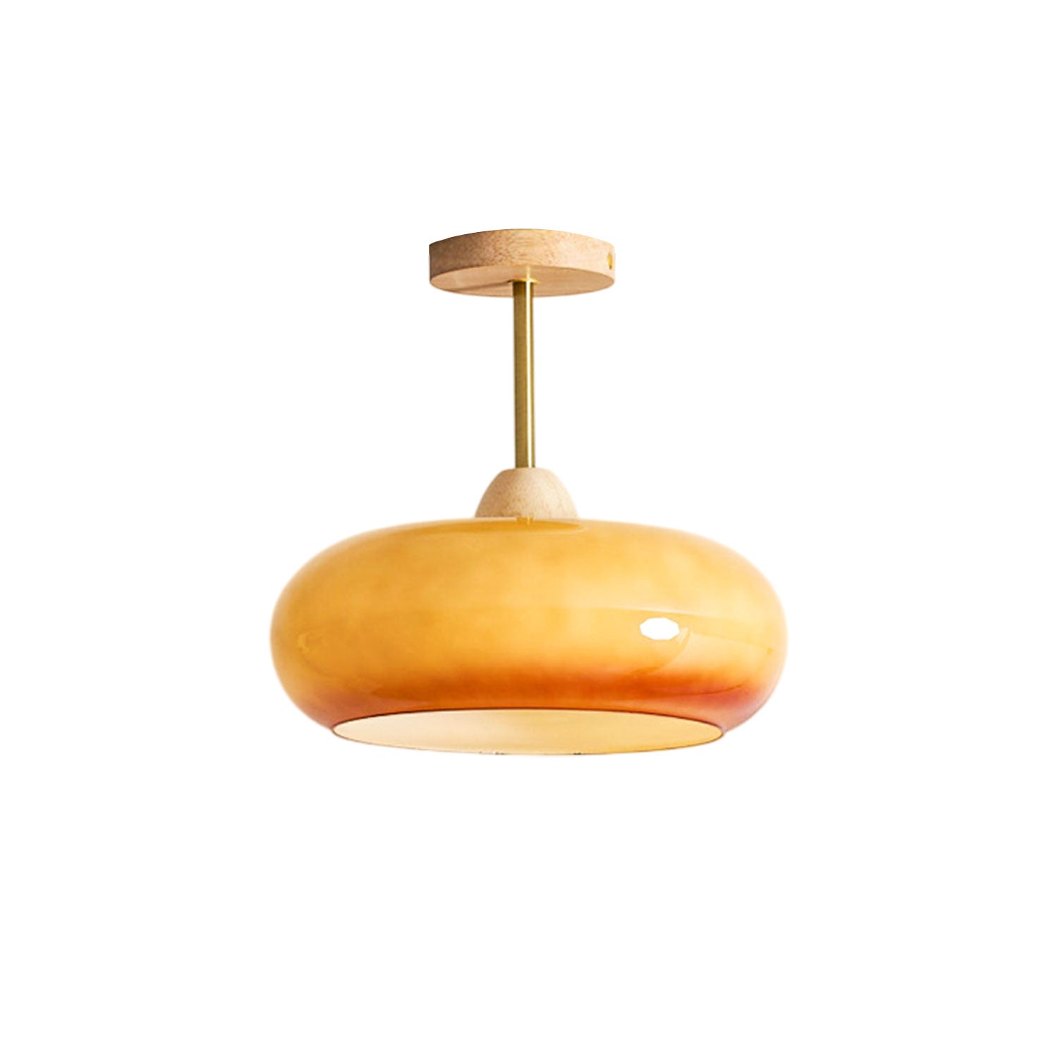 Lámpara de techo Bauhaus de vidrio y madera con diseño de disco en blanco o naranja para dormitorio y comedor