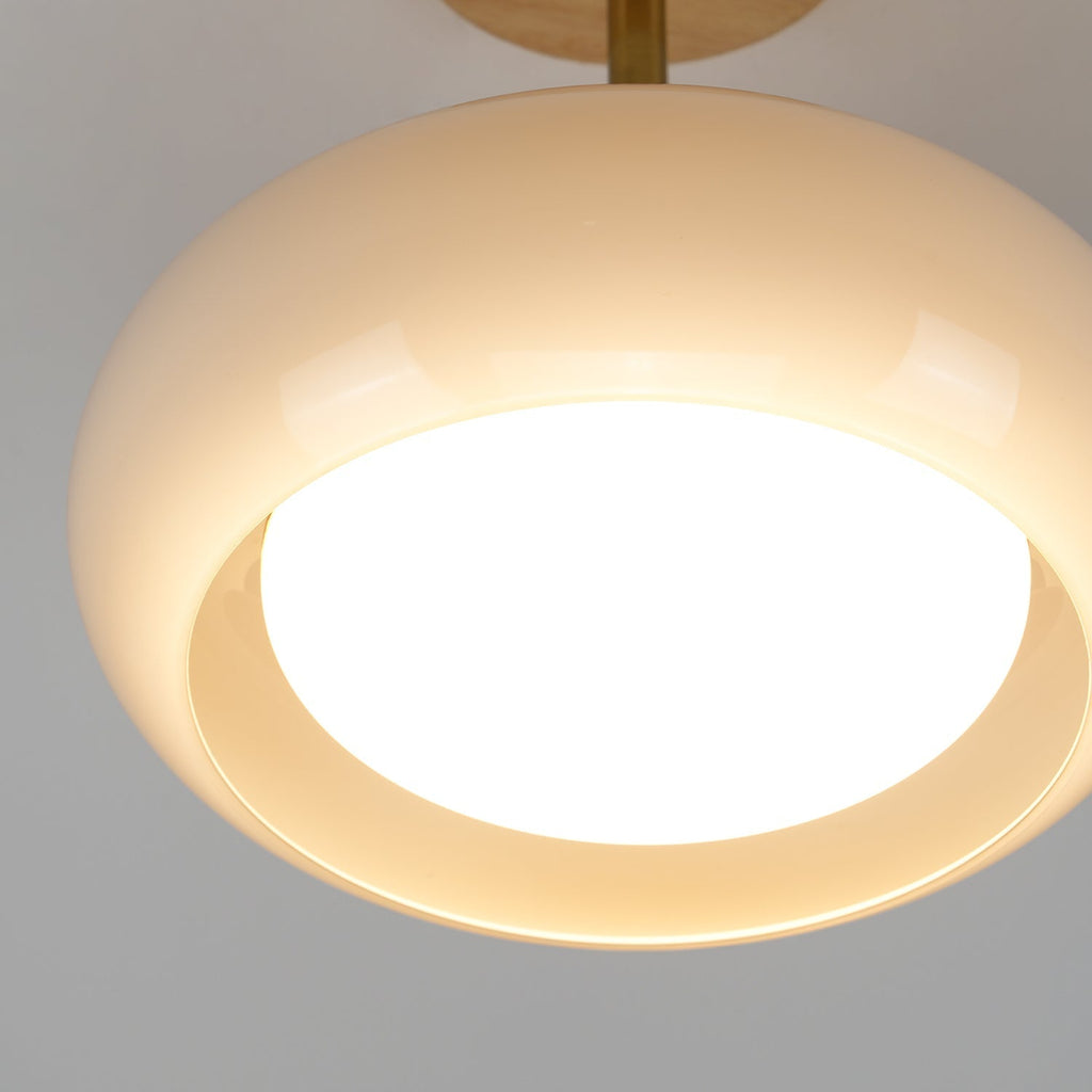 Lámpara de techo Bauhaus de vidrio y madera con diseño de disco en blanco o naranja para dormitorio y comedor