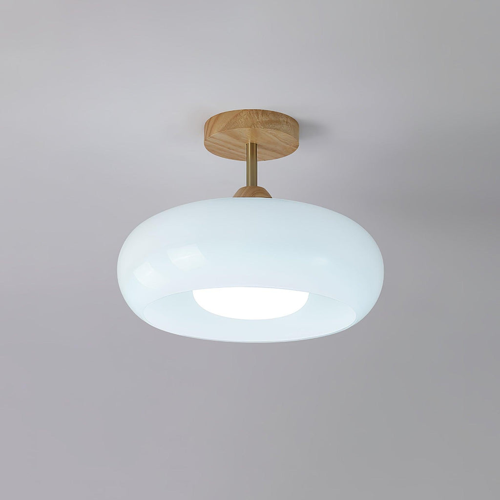 Lámpara de techo Bauhaus de vidrio y madera con diseño de disco en blanco o naranja para dormitorio y comedor