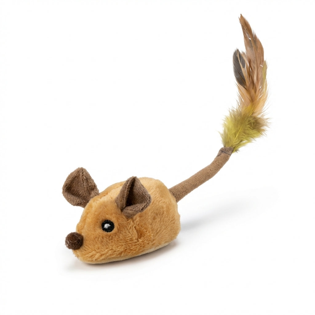 Plush Mouse Cat Toy With Feather Tail Battery Operated Grey And Orange | Rosalyssa