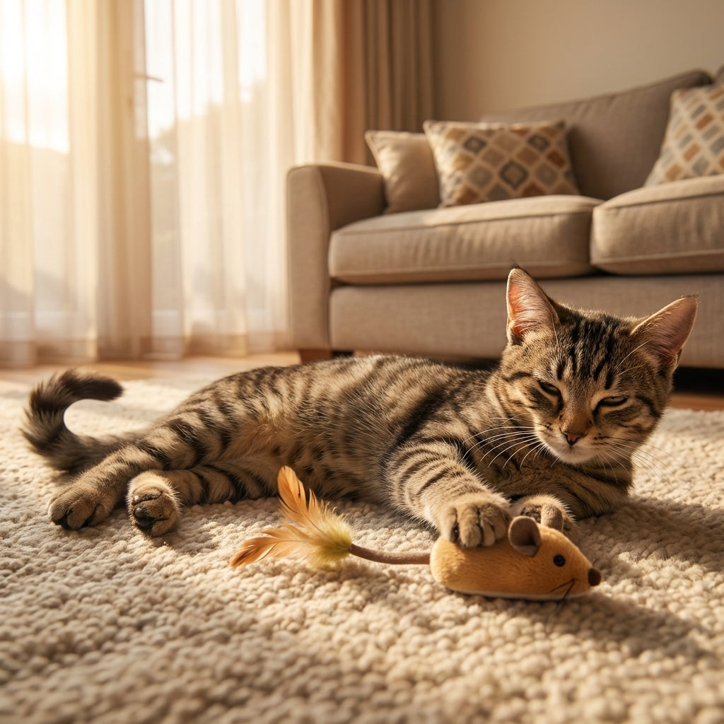 Plush Mouse Cat Toy With Feather Tail Battery Operated Grey And Orange | Rosalyssa
