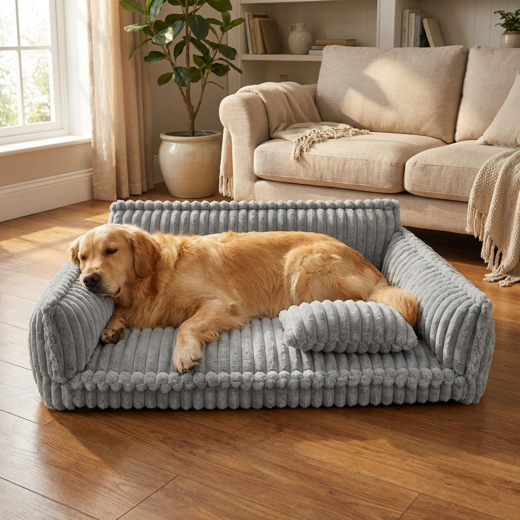 Plüschiges Sofa-Hundebett mit erhöhten Seiten und abnehmbarem Bezug, Größen S bis XL | Rosalyssa