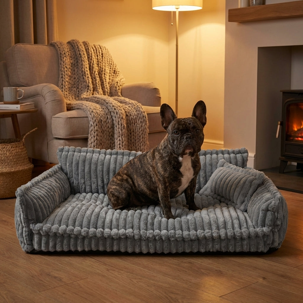 Plüschiges Sofa-Hundebett mit erhöhten Seiten und abnehmbarem Bezug, Größen S bis XL | Rosalyssa