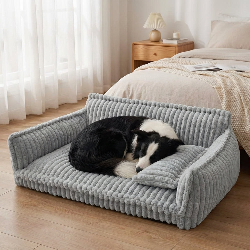 Plüschiges Sofa-Hundebett mit erhöhten Seiten und abnehmbarem Bezug, Größen S bis XL | Rosalyssa