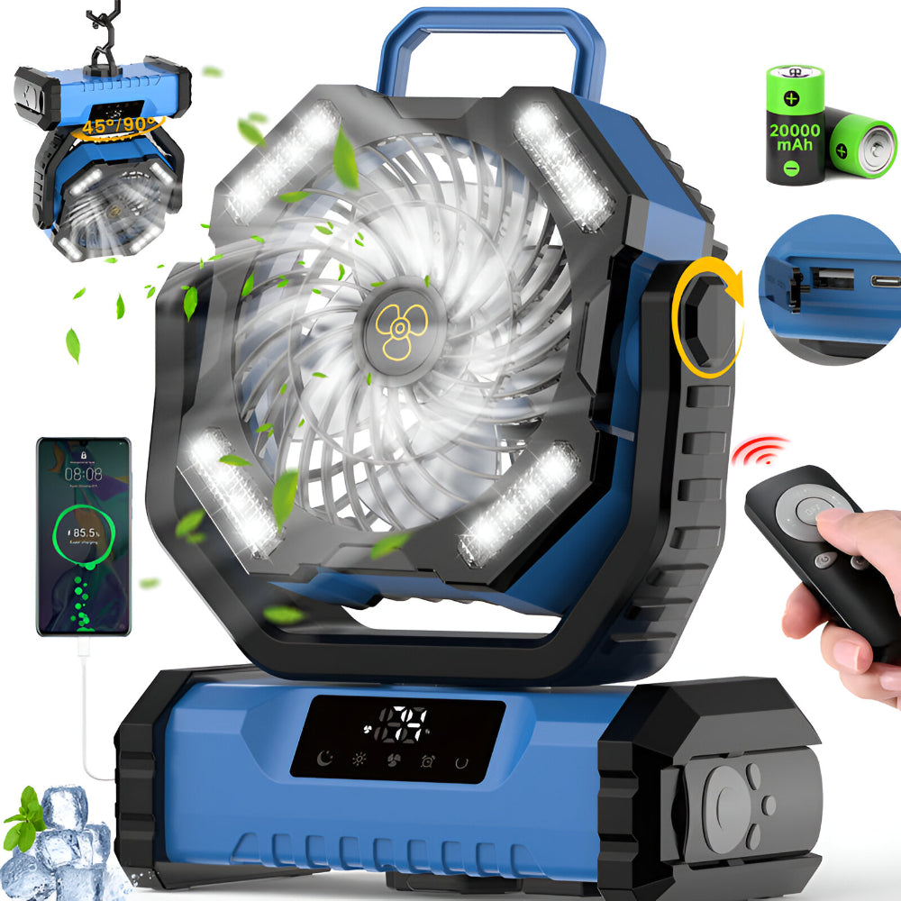 Přenosný nabíjecí ventilátor s oscilací a dálkovým ovládáním pro kempování