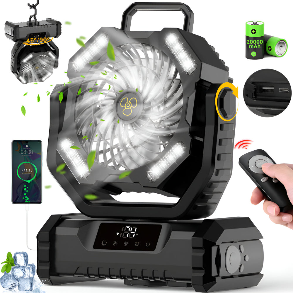 Přenosný nabíjecí ventilátor s oscilací a dálkovým ovládáním pro kempování