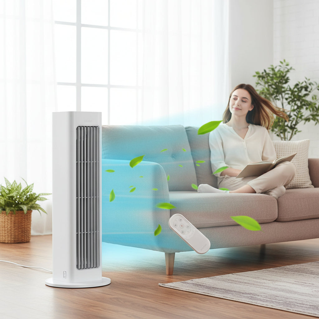 Ventilatore a torre oscillante portatile per raffreddare stanze ovunque