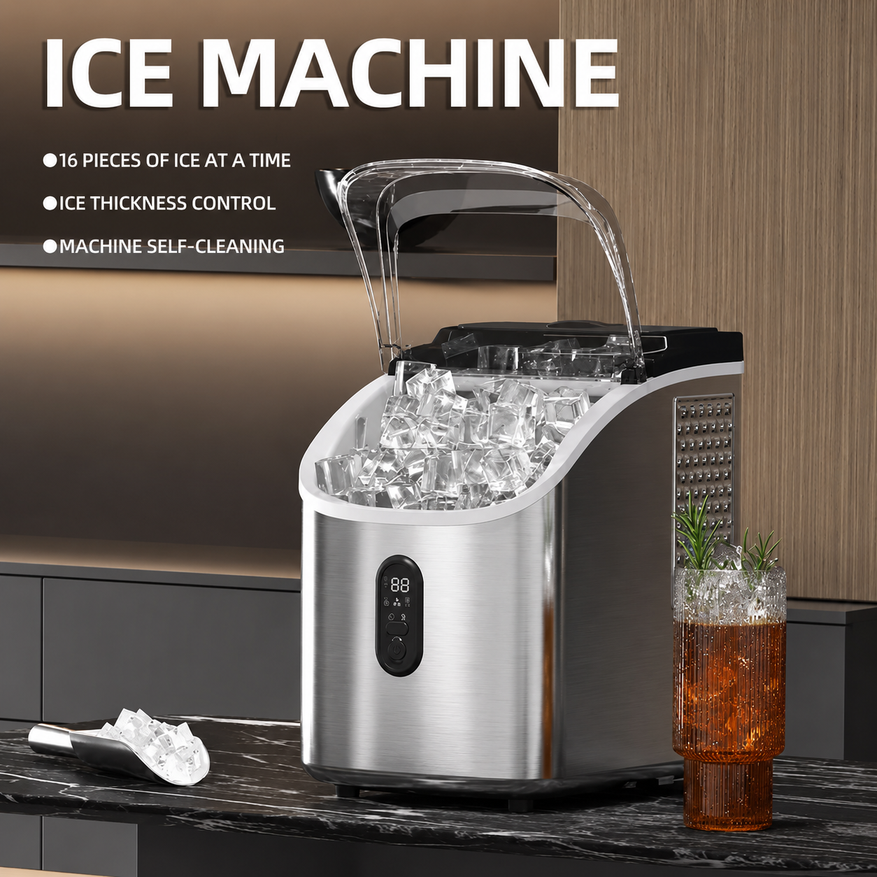 Compact Ice Maker For Countertop With Self Cleaning