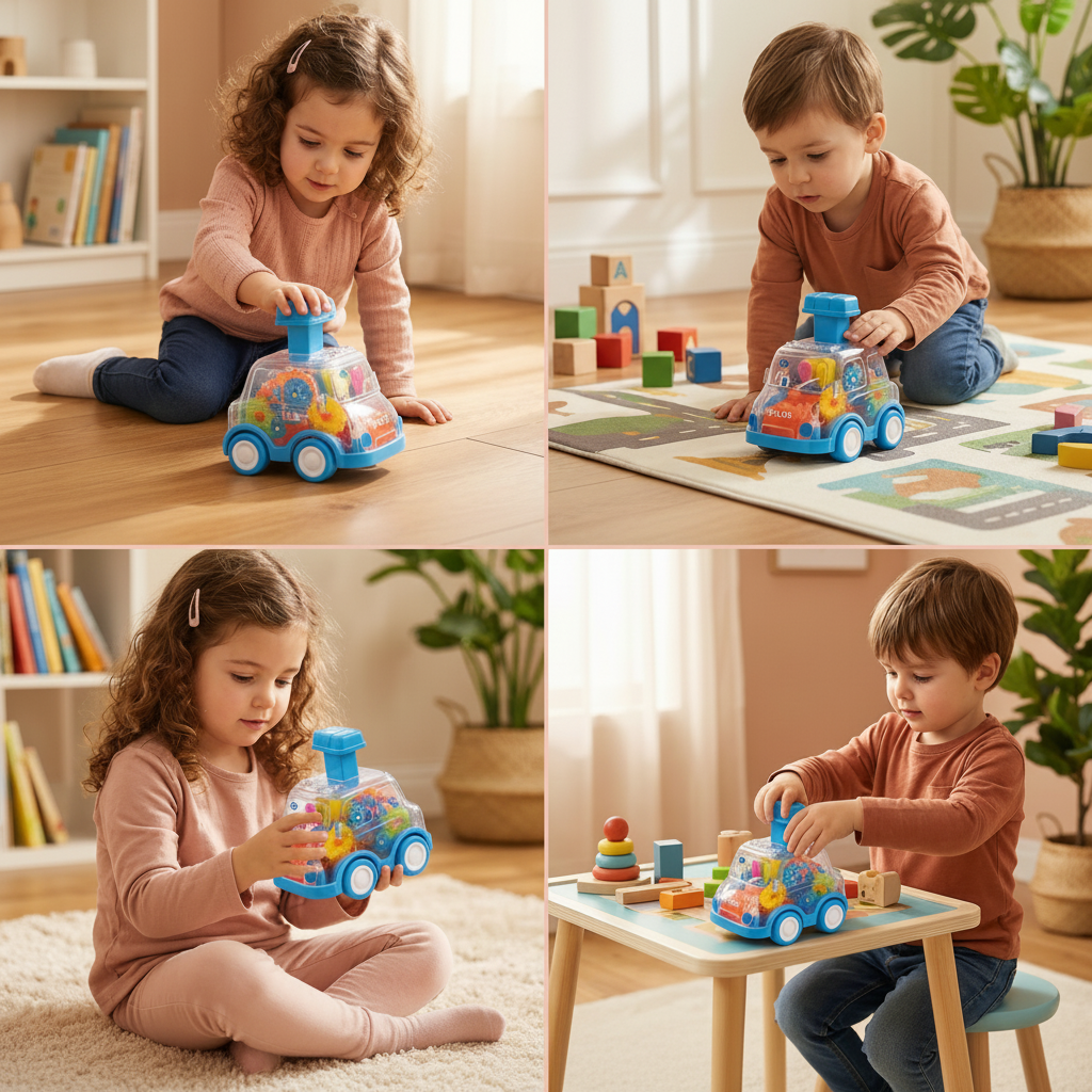 Mécanisme d'engrenage à pousser et avancer Voitures jouets éducatives colorées pour enfants