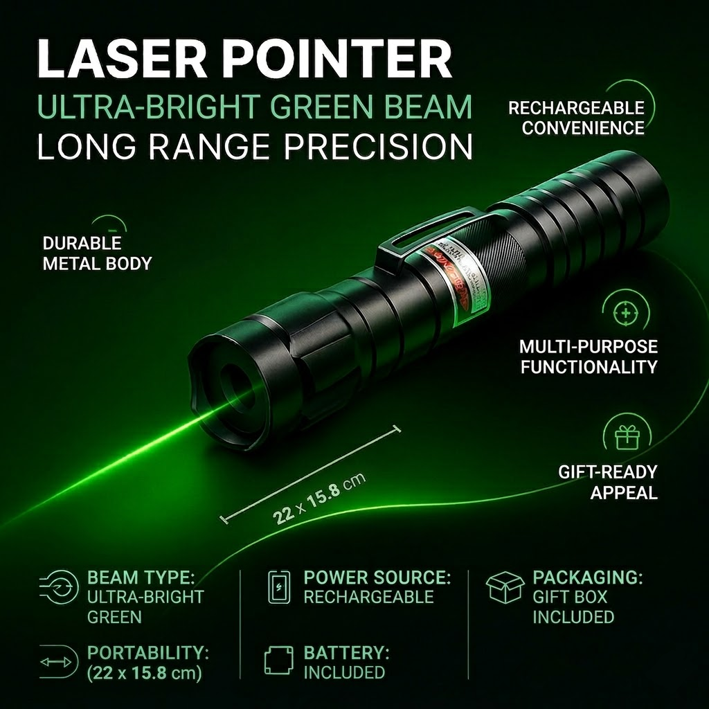 Indicator laser verde cu rază lungă, cu baterie reîncărcabilă