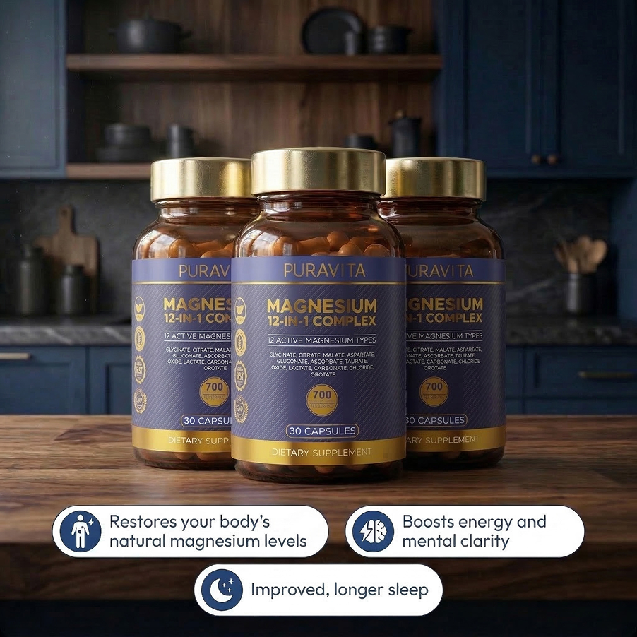 12-Type Magnesium Complex Supplement for Daily Wellness & Relaxation Support
