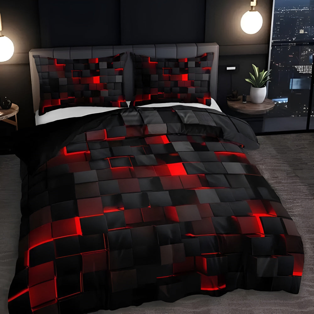 Sada povlečení s neonovou 3D mřížkou pro moderní dekoraci ložnice