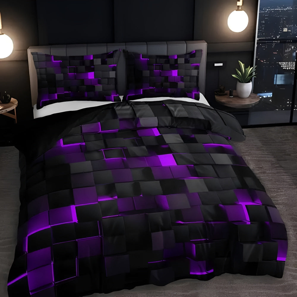 Sada povlečení s neonovou 3D mřížkou pro moderní dekoraci ložnice