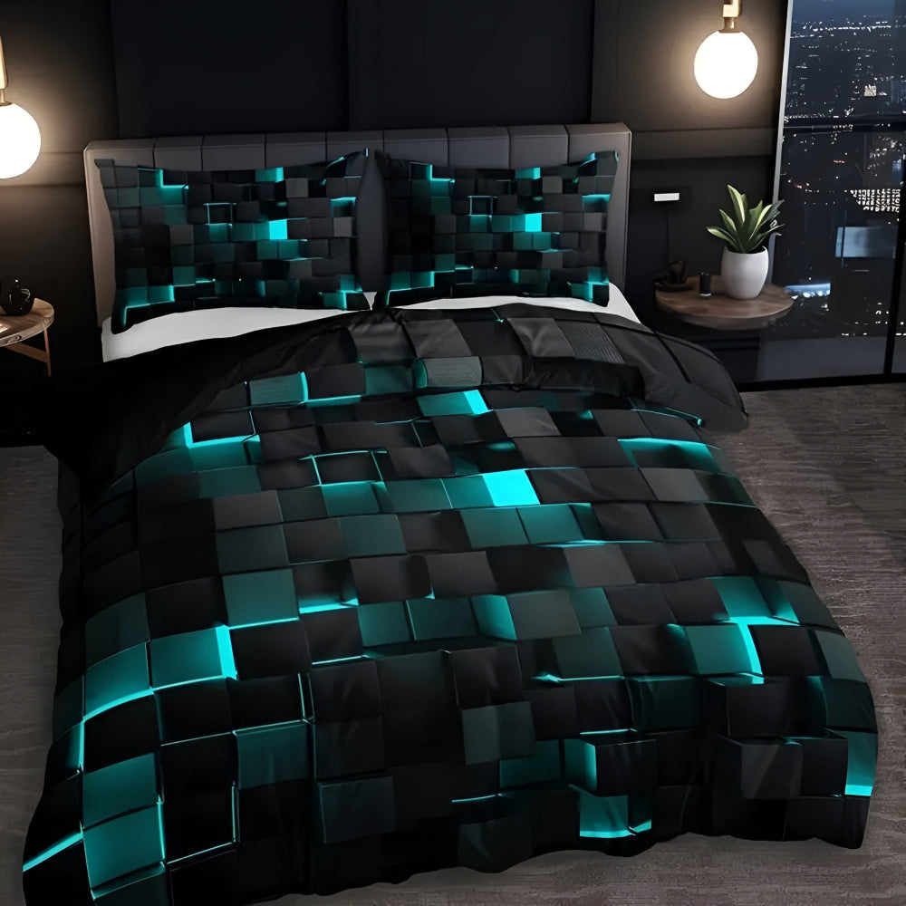 Sada povlečení s neonovou 3D mřížkou pro moderní dekoraci ložnice