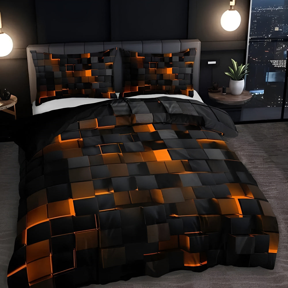 Sada povlečení s neonovou 3D mřížkou pro moderní dekoraci ložnice