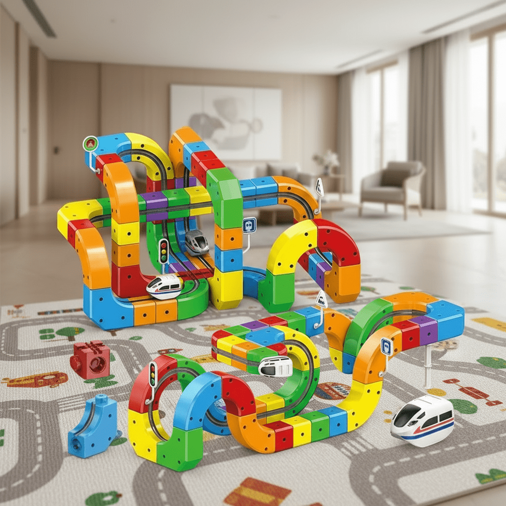 NovaRail 3D Eisenbahn-Bausatz für Kinder mit wiederaufladbarer Lokomotive